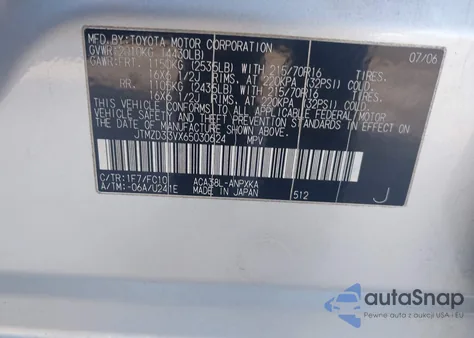 2006 Toyota Rav4 z USA, uszkodzony, nr VIN JTMZD33VX65030624